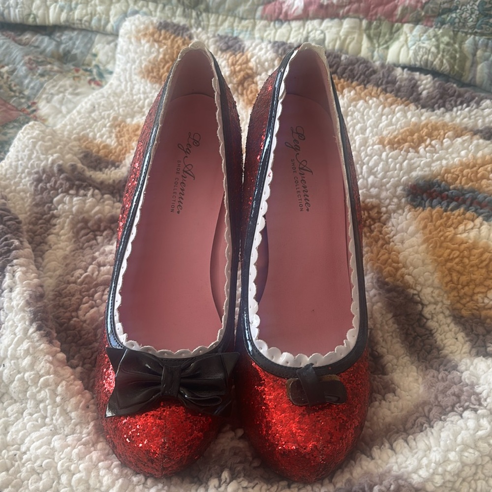 Sparkly red platform shoes